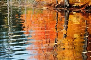 reflexivo agua con otoño follaje colores. generativo ai foto