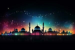 silueta de un mezquita con vistoso luces. generativo ai foto