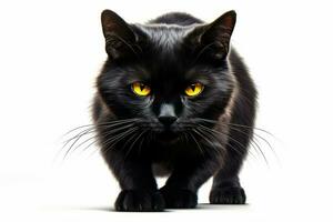 Sinister black cat with glowing eyes and arched back isolated. Generative AI photo