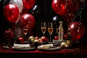 Festive Party Table with New Year Decor. Generative AI photo