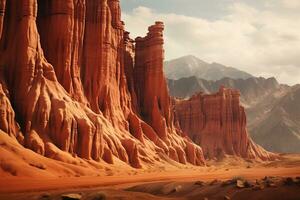 Towering red rock formations. Generative AI photo