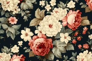 Vintage Floral Patterns Wallpaper. Generative AI photo