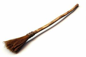 Witch's broomstick isolated on a clean white background. Generative AI photo