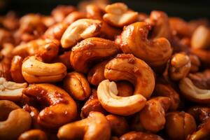 Pile of Roasted Cashew Nuts. Generative AI photo