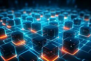 Futuristic Glowing Data Cubes. Generative AI photo