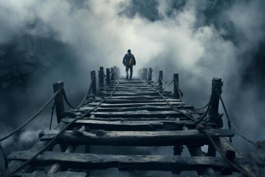 Emotional Challenges on Bridge. Generative AI photo