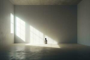Isolation in Empty Room. Generative AI photo