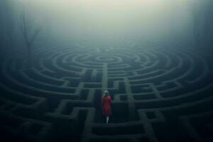 Lost in Foggy Maze of Depression. Generative AI photo