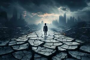 Depressive Challenges on Cracked Road. Generative AI photo