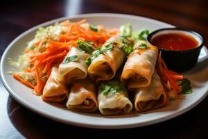 Cashew and Vegetable Spring Rolls. Generative AI photo