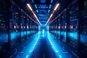Data Center Server Room. Generative AI photo