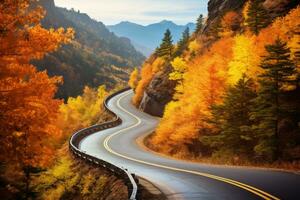 Autumn Mountain Road. Generative AI photo