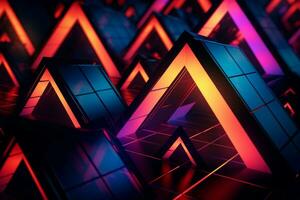 Intriguing Neon Triangles. Generative AI photo