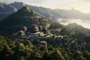 Serene Buddhist Temple in Mountains. Generative AI photo