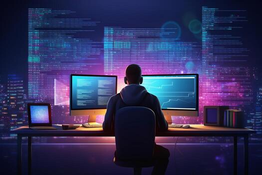 codificación y programación en computadora. generativo ai foto