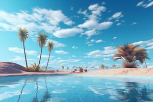 Desert Oasis with Blue Pool. Generative AI photo