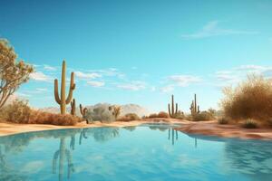 Desert Oasis with Blue Pool. Generative AI photo