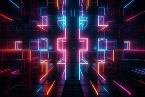 Futuristic Neon Grid. Generative AI photo