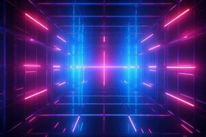 Neon Grid at Night. Generative AI photo