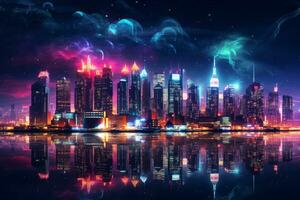 Surreal Neon City Skyline. Generative AI photo