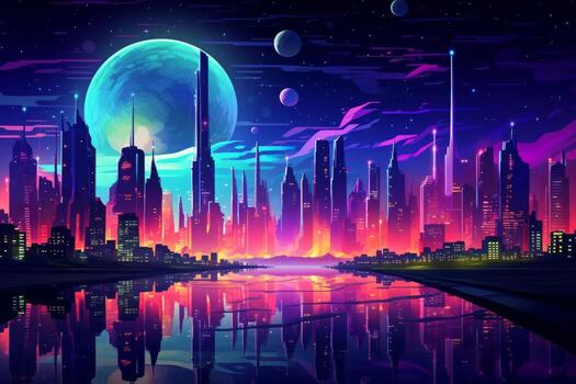 surrealista neón ciudad horizonte. generativo ai foto