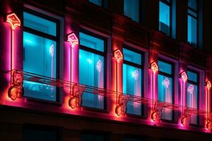 Architectural Neon Glow. Generative AI photo
