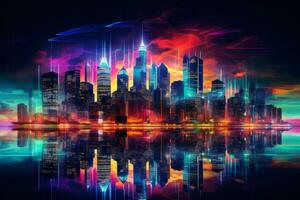 Modern Twist Neon City Skyline. Generative AI photo