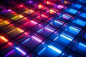 Mesmerizing Neon Grid. Generative AI photo