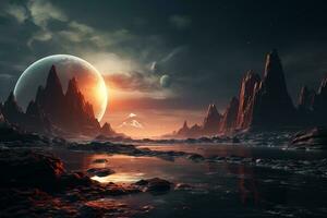 Otherworldly 3D Unique Planet. Generative AI photo