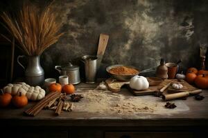 Rustic Kitchen Pumpkin Mockup. Generative AI photo