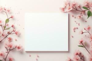 Spring greeting card mockup with flower. Generative AI photo