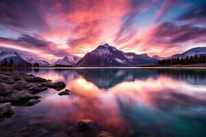 Sunrise sky background over a serene lake. Generative AI photo