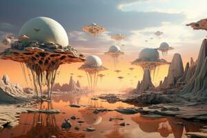 Surreal 3D Floating Desert Landscape. Generative AI photo