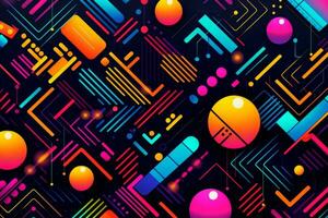 Retro Futuristic Vivid Neon Pattern. Generative AI photo