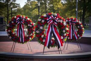 Patriot Day Memorial with Wreaths. Generative AI photo