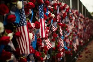 Tribute Wall with Flag Ribbons. Generative AI photo