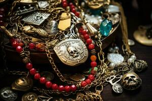Pirate's Necklace with Trinkets and Charms. Generative AI photo