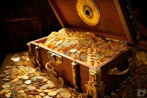 Pirate's Treasure Chest Revealing Riches. Generative AI photo