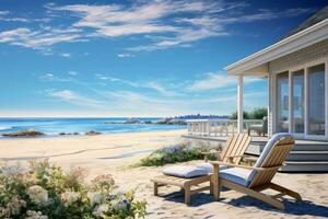 Calm Morning at Beach House. Generative AI photo
