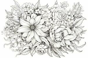 A printable coloring page featuring intricate floral patterns. Generative AI photo