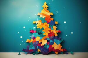 Abstract Christmas tree made of colorful puzzle pieces. Generative AI photo