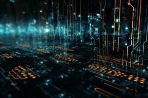Abstract binary code and circuitry. Generative AI photo