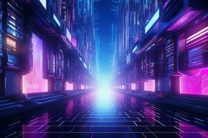 Vibrant and illuminated futuristic cityscape at night. Generative AI photo