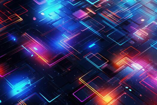 Abstract background with colorful lines and squares. Generative AI photo