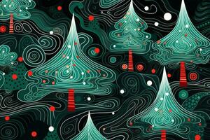 Christmas tree pattern on a black background. Generative AI photo
