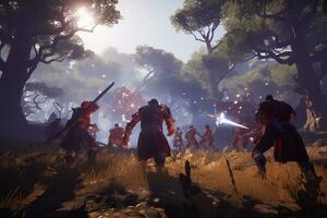 Action packed screenshot of a player's character. Generative AI photo