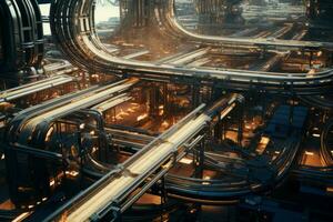 futurista ciudad lleno con un montón de tubería. generativo ai foto
