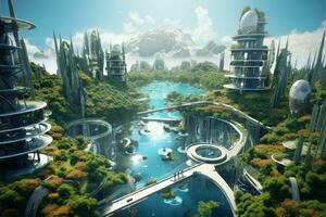 Aerial shot capturing the synergy between technology and nature. Generative AI photo