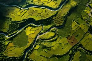 Aerial shot of a picturesque countryside. Generative AI photo