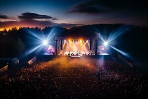 Aerial shot of a vibrant outdoor concert. Generative AI photo